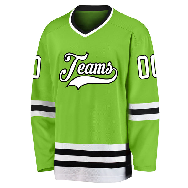 Cheap Custom Black Neon Green-White Hockey Jersey Free Shipping