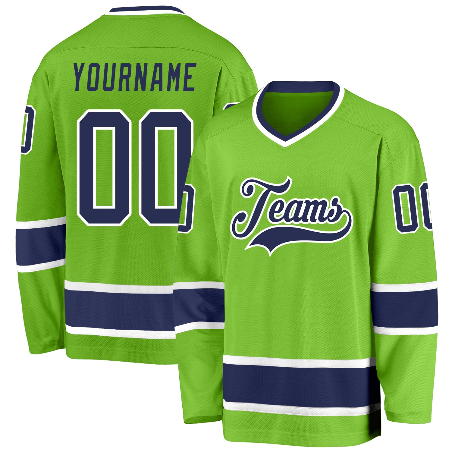 Cheap Custom Blue White-Neon Green Hockey Jersey Free Shipping