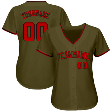 Custom Olive Red-Black Authentic Salute To Service Baseball Jersey