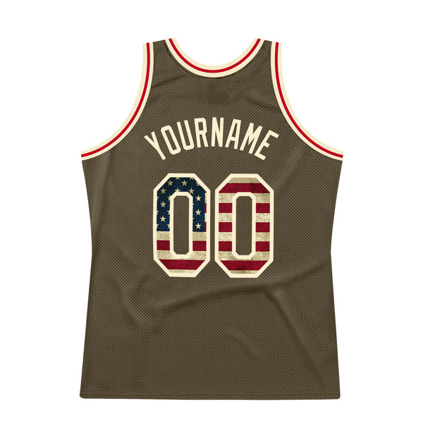 Custom Olive Vintage USA Flag-Cream Authentic Raglan Sleeves Salute To  Service Baseball Jersey