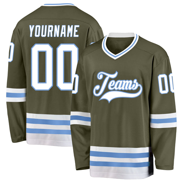 Cheap Custom Cream Light Blue-Dark Gary Hockey Jersey Free