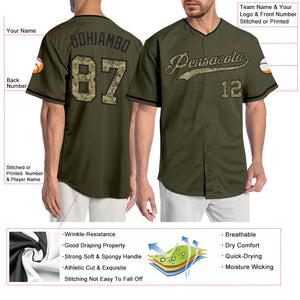 Custom Olive Camo-Black Authentic Salute To Service Baseball Jersey