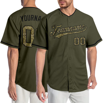 Custom Olive Camo-Black Authentic Salute To Service Baseball Jersey