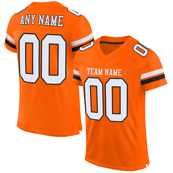 Custom Black Orange-White Mesh Authentic Football Jersey