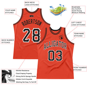 Custom Orange Black-White Authentic Throwback Basketball Jersey