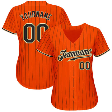 Custom Orange Black Pinstripe Black-Old Gold Authentic Baseball Jersey