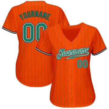 Custom Orange Kelly Green Pinstripe Kelly Green-Black Authentic Baseball Jersey