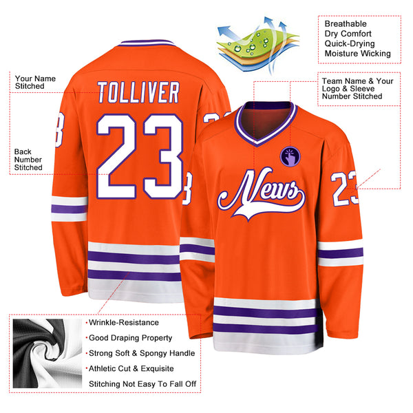 Custom Purple Orange-White Hockey Jersey Men's Size:3XL