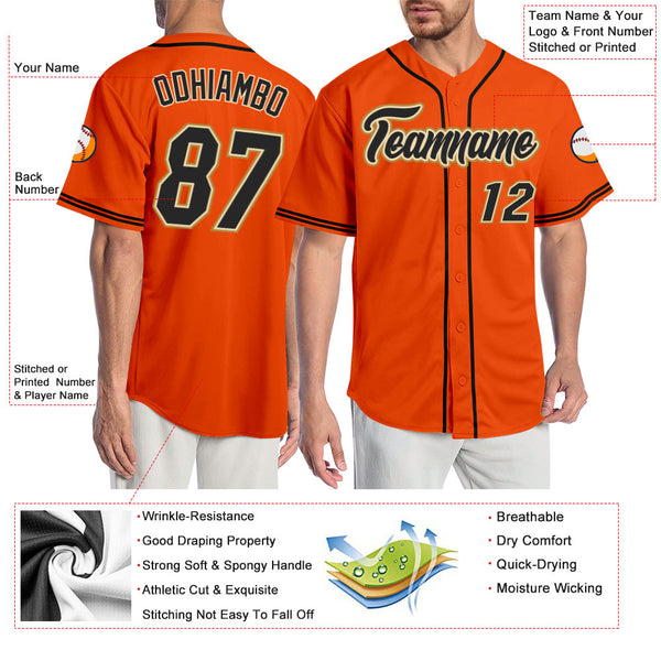 Cheap Custom Gold Black-Orange Authentic Baseball Jersey Free