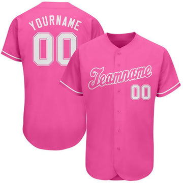 Custom Pink White Authentic Baseball Jersey