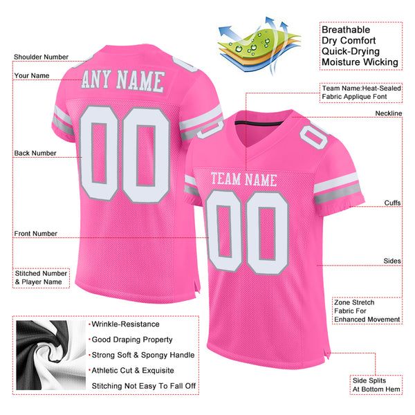 Custom Pink White-Light Gray Mesh Authentic Football Jersey Football  Authentic Mesh – CustomJerseysPro