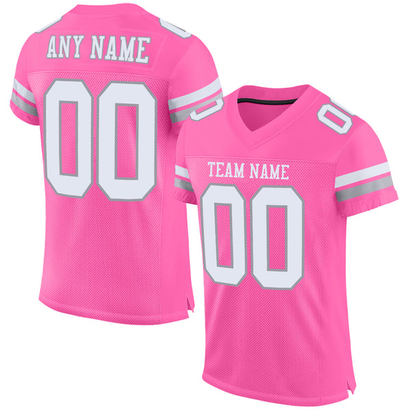 Custom Pink White-Light Gray Mesh Authentic Football Jersey Football  Authentic Mesh