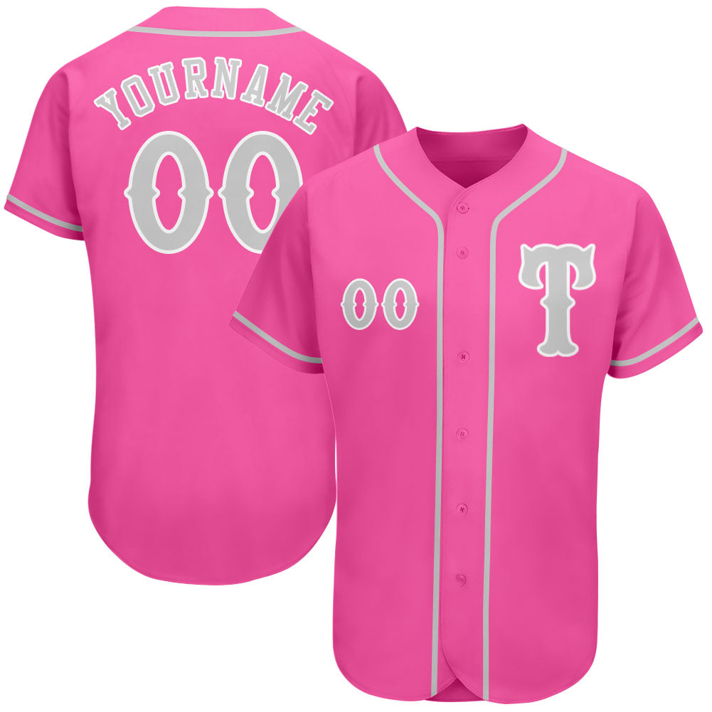 Custom Pink White-Gray Classic Style Authentic Baseball Jersey