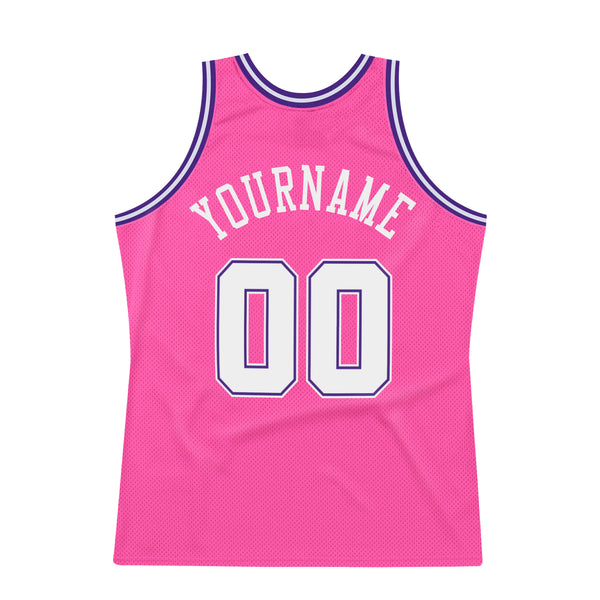 Custom Pink White-Light Blue Round Neck Rib-Knit Basketball Jersey M