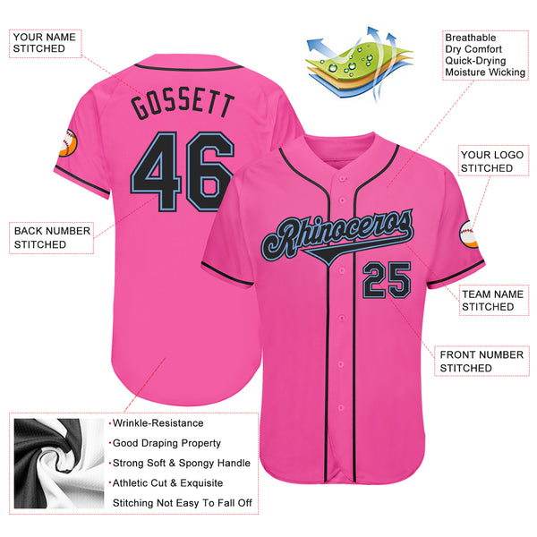 Cheap Custom Pink Black-Light Blue Authentic Baseball Jersey Free Shipping  – CustomJerseysPro