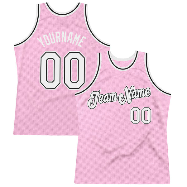 Cheap Custom Light Pink White-Black Authentic Throwback Basketball