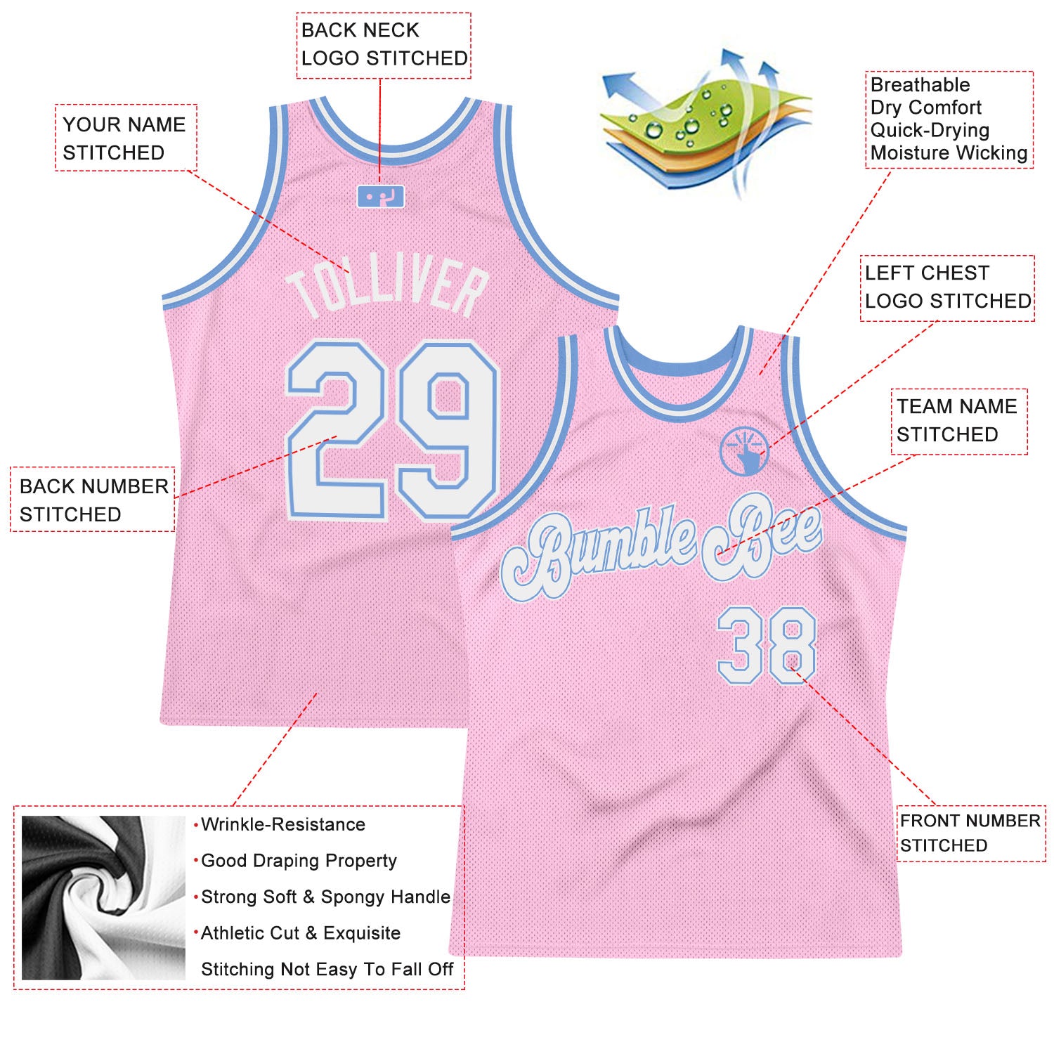 Custom White Light Blue-Pink Authentic Throwback Basketball Jersey Fast  Shipping – FiitgCustom