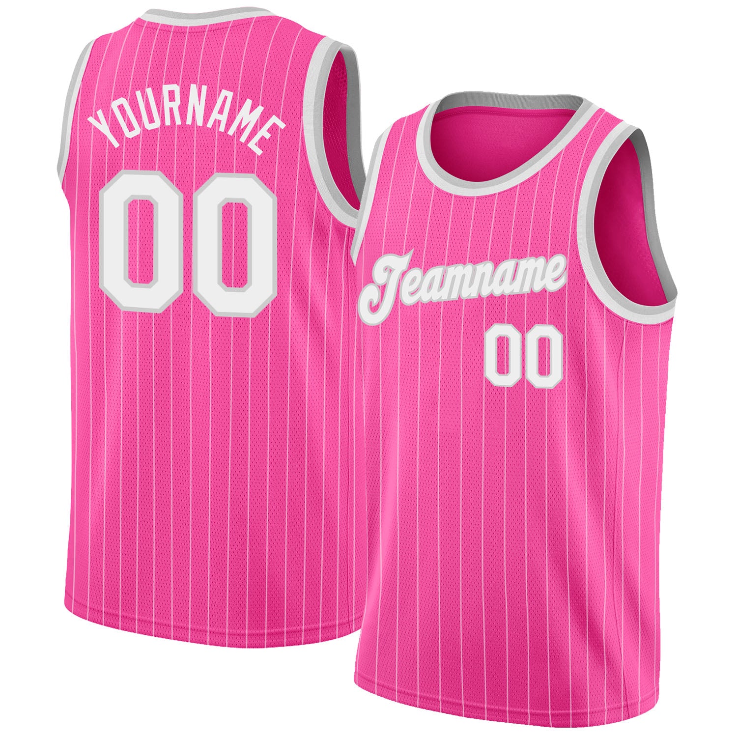 Custom Pink White Pinstripe White-Gray Authentic Basketball Jersey Discount