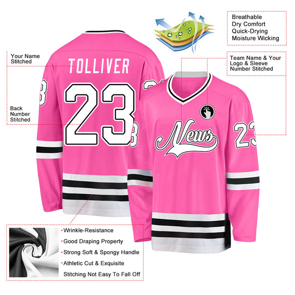 Cheap Custom Black Hot Pink-White Hockey Jersey Free Shipping