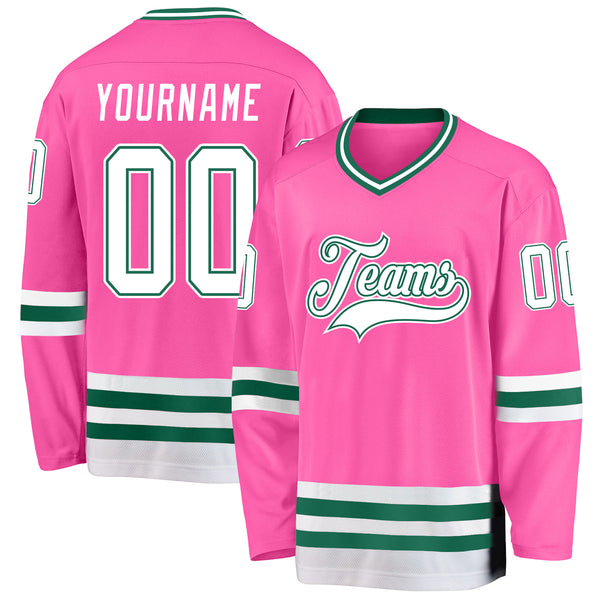 Cheap Custom Pink White-Green Hockey Jersey Free Shipping – CustomJerseysPro