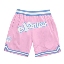 Загрузить изображение в средство просмотра галереи, Custom Light Pink White-Light Blue Authentic Throwback Basketball Shorts
