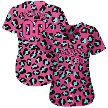 Custom Pink Pink-Black 3D Pattern Design Leopard Authentic Baseball Jersey