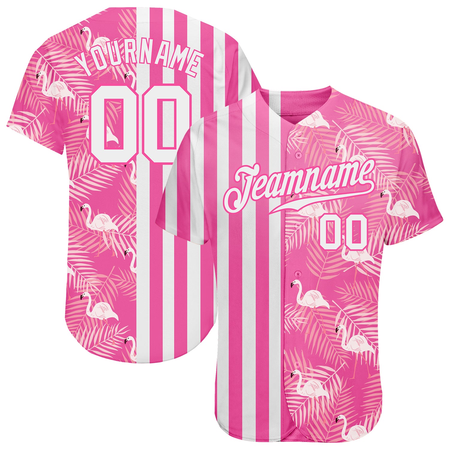 Pink-White Custom Baseball Jersey - L