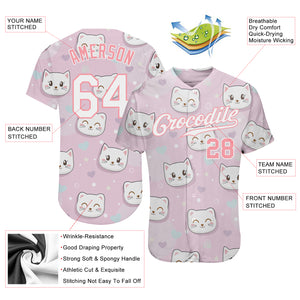 Custom Light Pink White-Light Pink 3D Pattern Design Cats Authentic Baseball Jersey