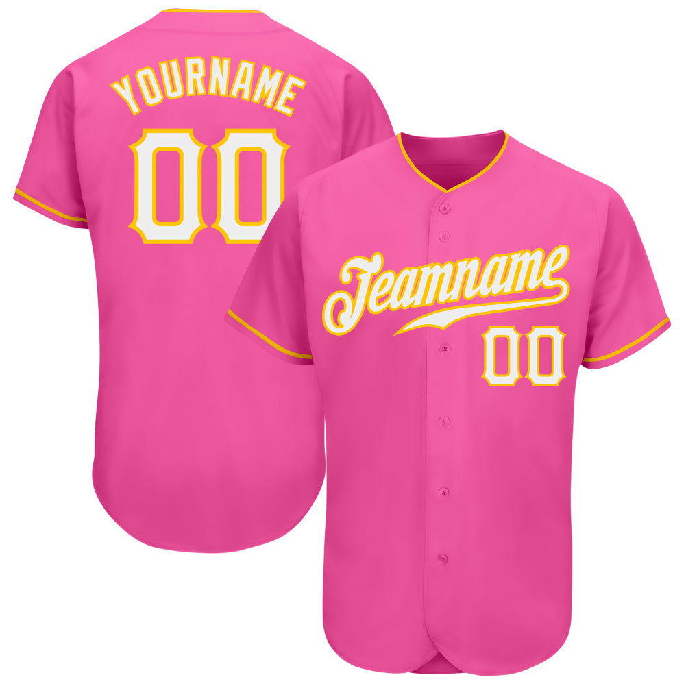 Cheap Custom Pink White-Gold Authentic Baseball Jersey Free Shipping –  CustomJerseysPro