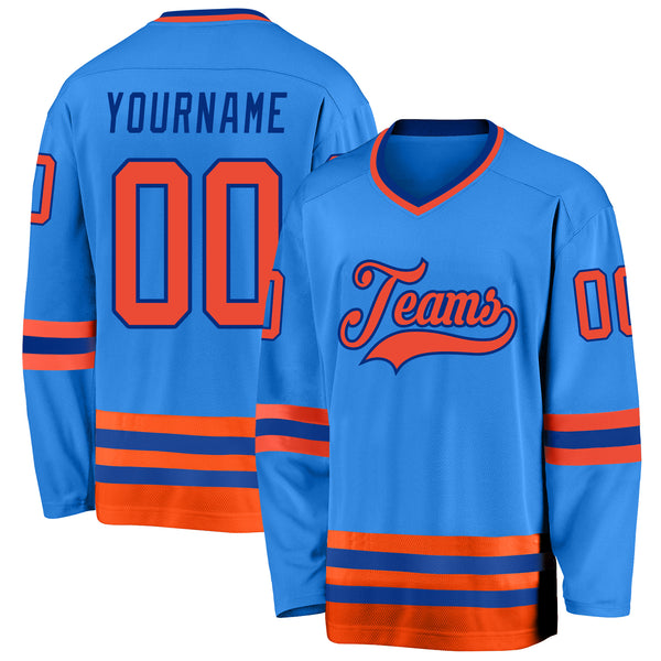 Custom Powder Blue Orange-Royal Hockey Jersey Youth Size:M