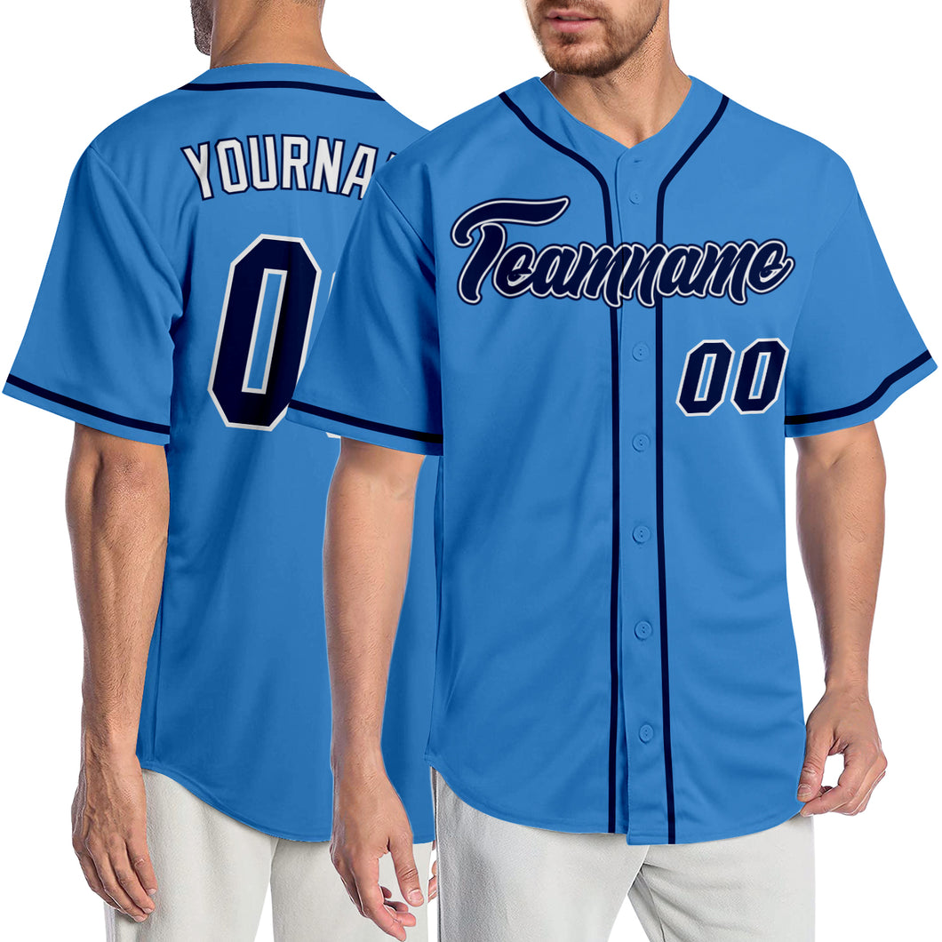 Custom Powder Blue Navy-White Authentic Baseball Jersey