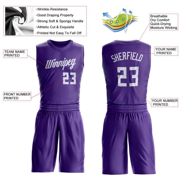 Custom Purple White-Black Round Neck Sublimation Basketball Suit