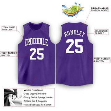 Custom Purple White Round Neck Basketball Jersey