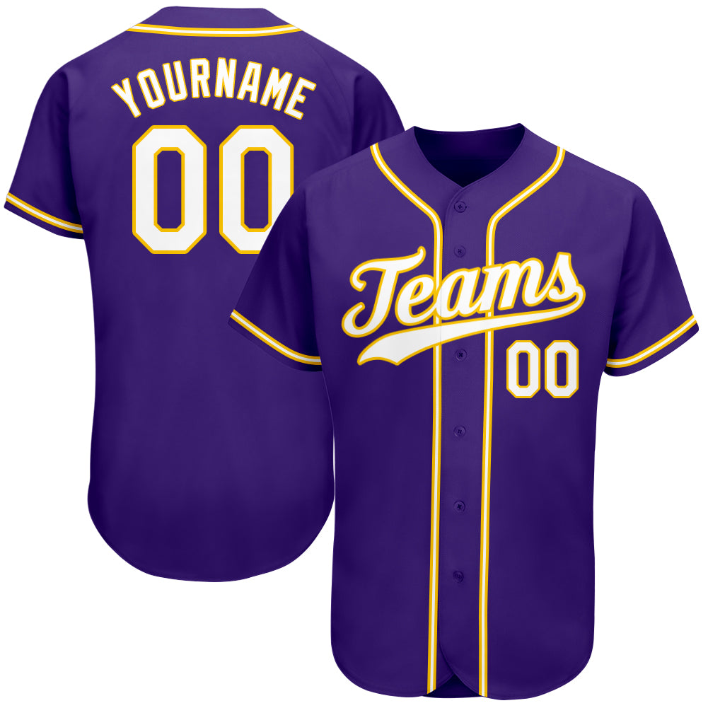 Custom Purple White-Gold Authentic Baseball Jersey Discount