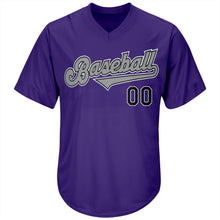 Загрузить изображение в средство просмотра галереи, Custom Purple Black-Gray Authentic Throwback Rib-Knit Baseball Jersey Shirt
