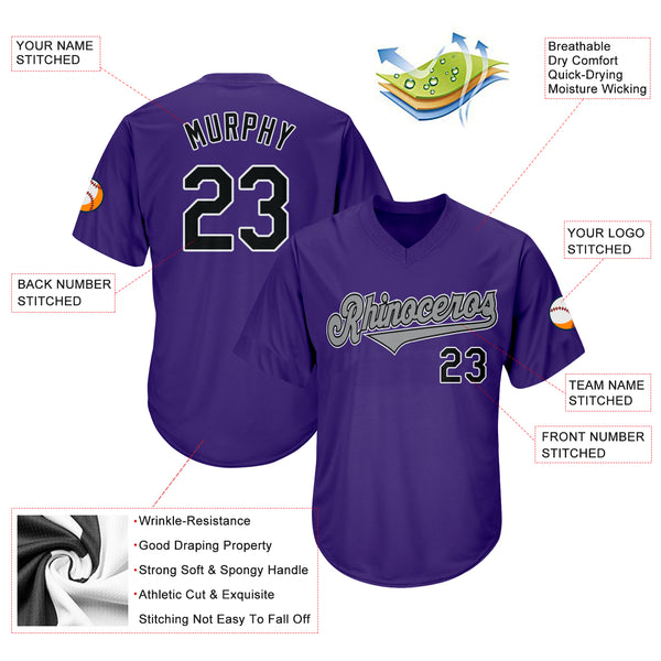 Custom Purple Black-Gray Authentic Baseball Jersey Discount