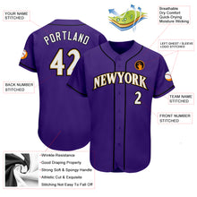 Load image into Gallery viewer, Custom Purple White-Old Gold Authentic Baseball Jersey
