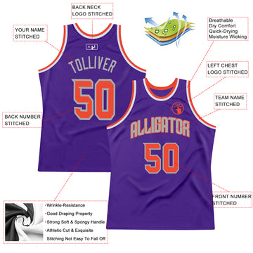 Custom Purple Orange-Gray Authentic Throwback Basketball Jersey