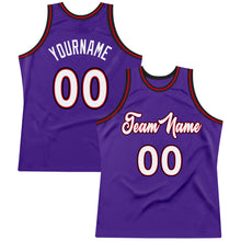 Load image into Gallery viewer, Custom Purple White-Red Authentic Throwback Basketball Jersey
