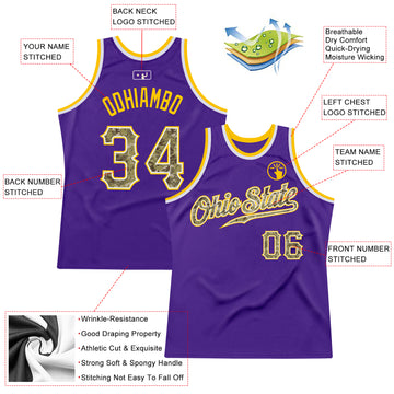 Custom Purple Camo-Gold Authentic Throwback Basketball Jersey