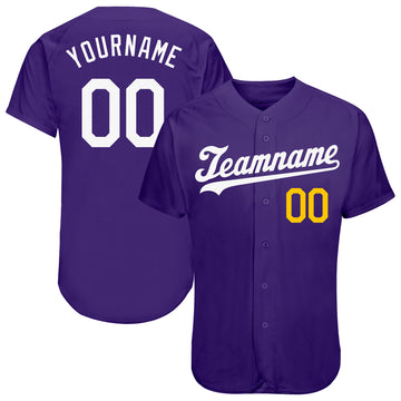 Custom Purple White-Gold Authentic Baseball Jersey