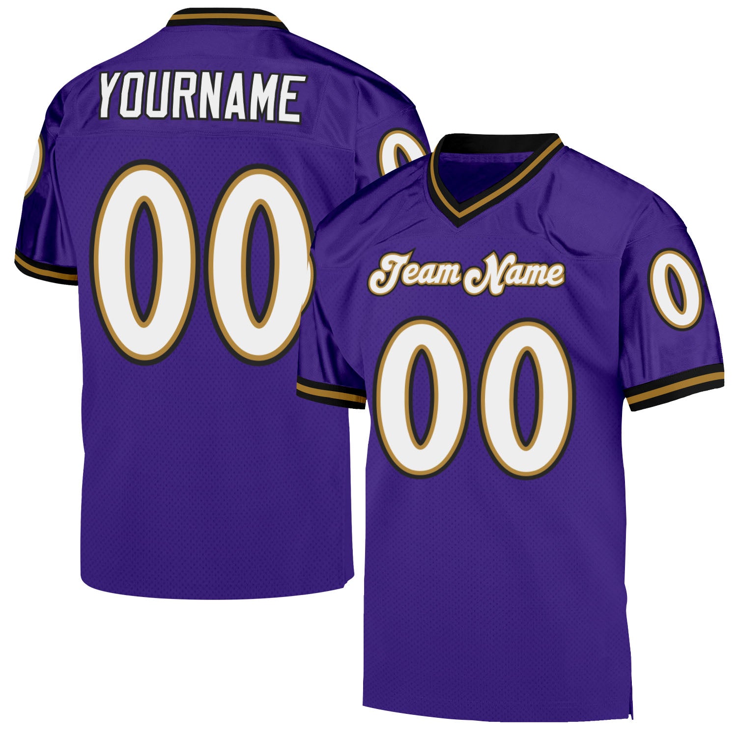 Cheap Custom White Purple-Gold Mesh Authentic Throwback Football