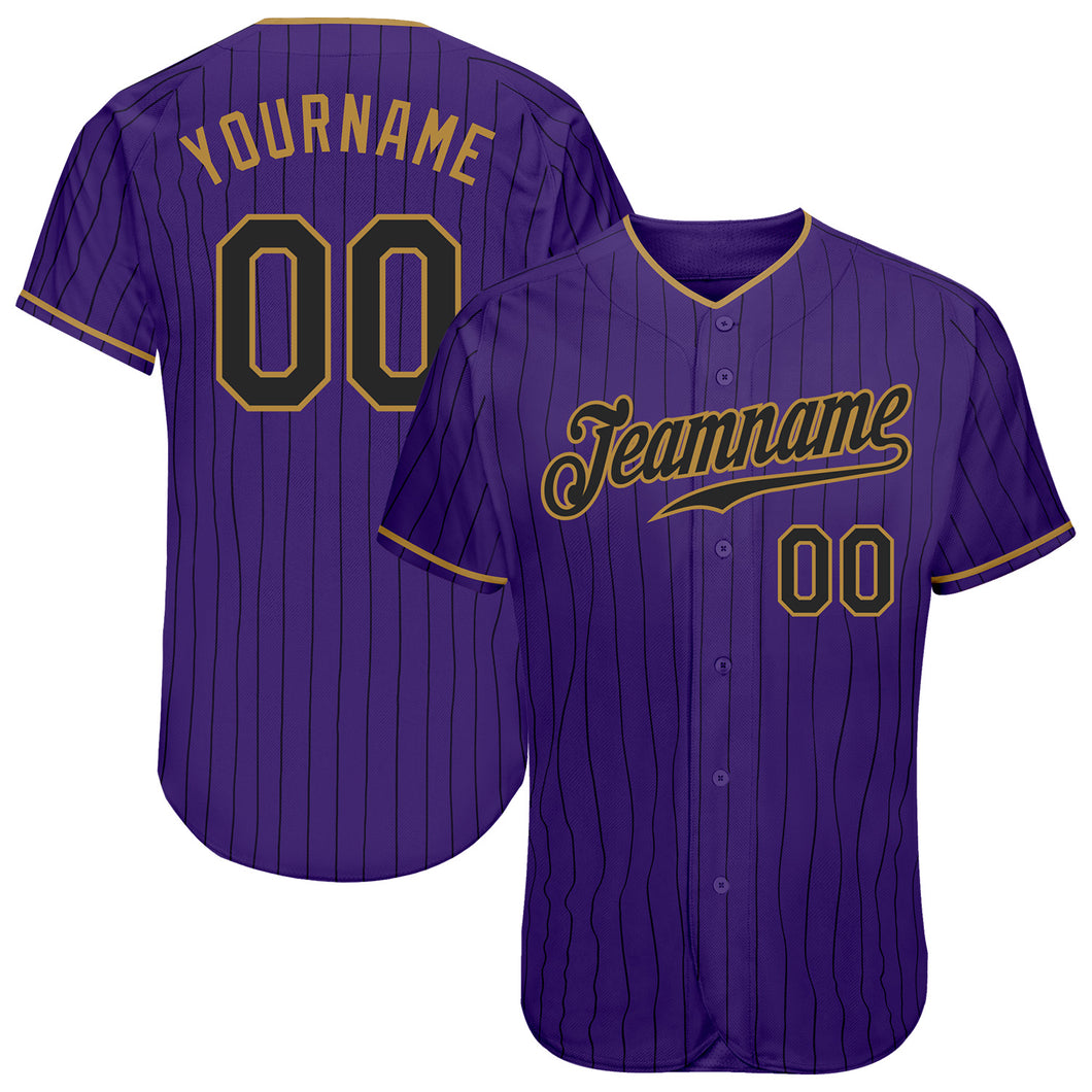 Custom Purple Black Pinstripe Black-Old Gold Authentic Baseball