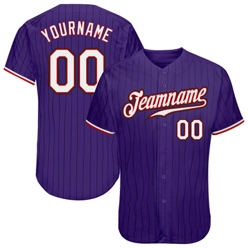 Custom Purple Black Pinstripe White-Red Authentic Baseball Jersey