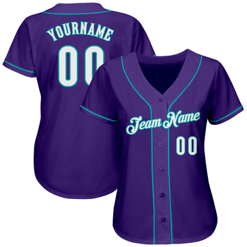 Custom Purple White-Teal Authentic Baseball Jersey