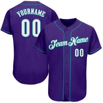 Custom Purple White-Teal Authentic Baseball Jersey