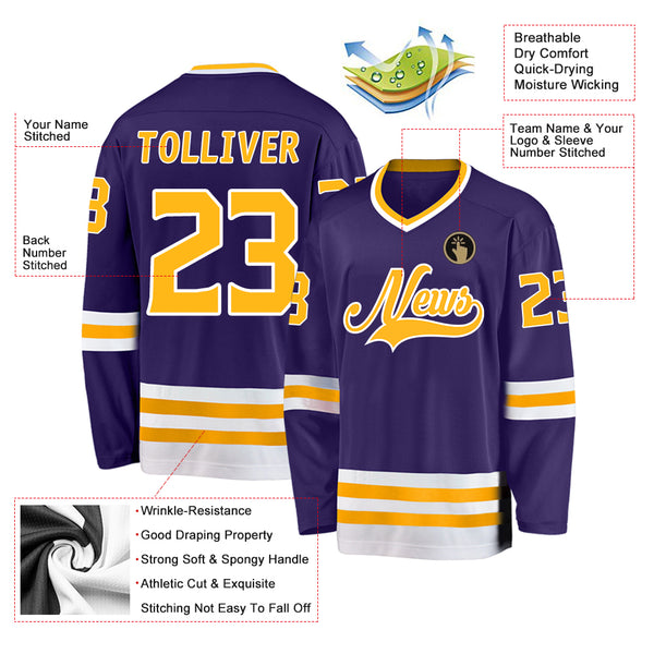 Cheap Custom Gold Purple-White Hockey Jersey Free Shipping