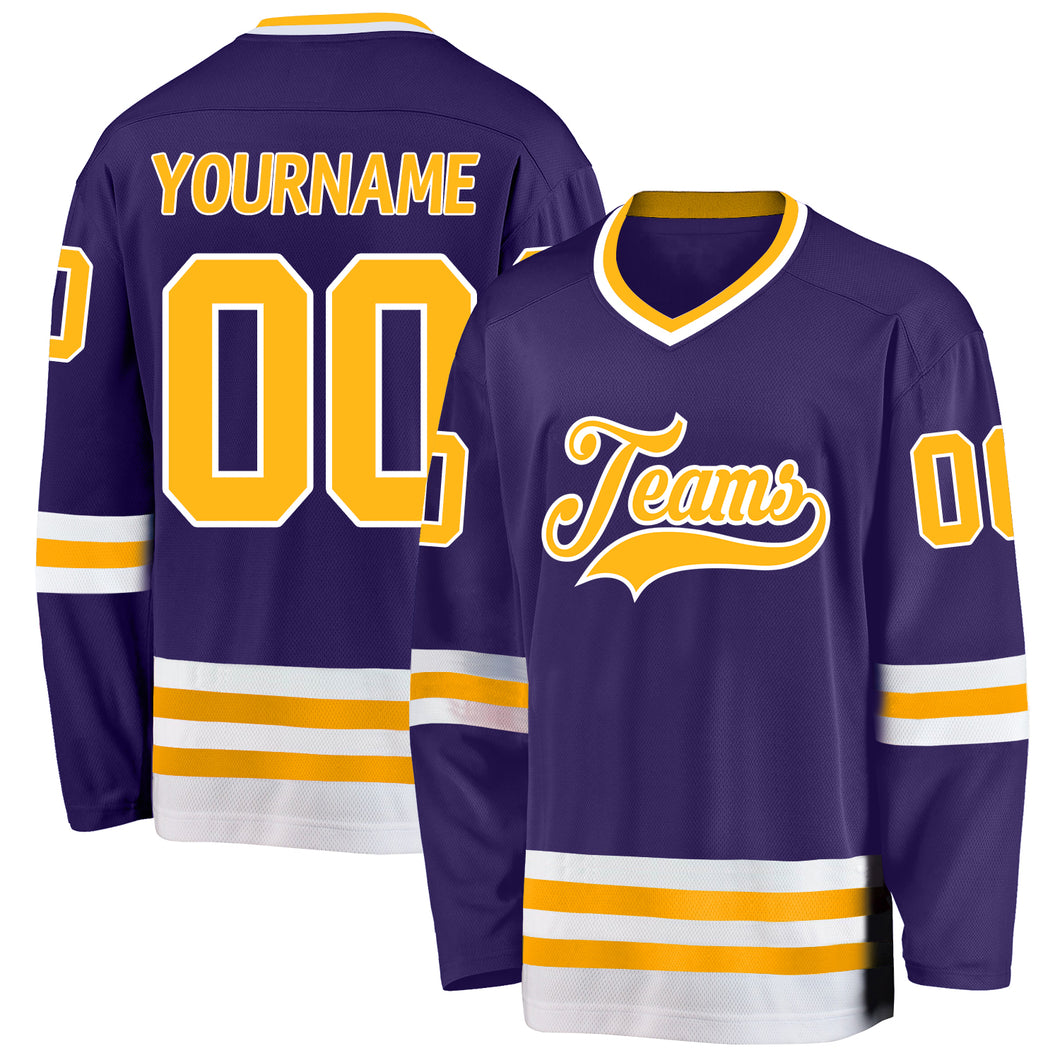 Cheap Custom Purpled Gold-White Hockey Jersey Free Shipping