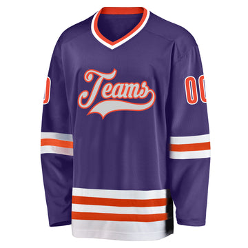 Custom Purple Orange-White Hockey Jersey