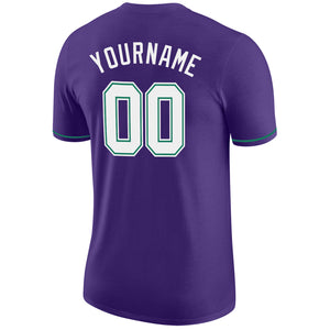 Custom Purple White-Kelly Green Performance T-Shirt